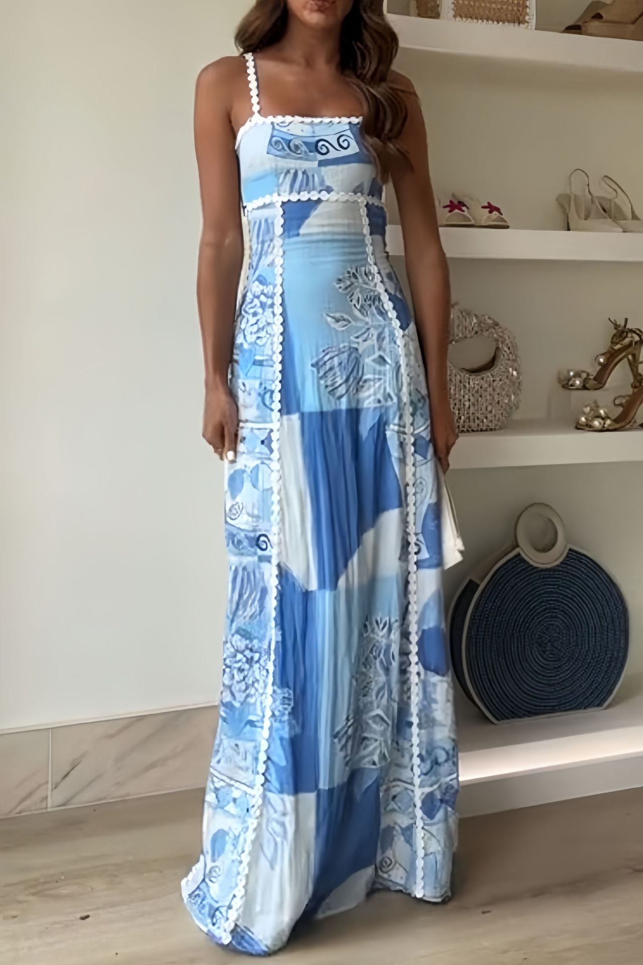 Variant image for Sophie Ärmelloses Maxikleid Sommer Damen - Boho Blumendruck mit Spitze, Lange Kleider für Strand und Gartenparty-1